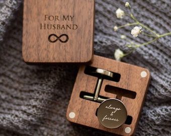 Metal Cufflinks - Engraved Box Optional, Custom Wedding Day Cuff links for Groom Dad Father of the Bride, Wood Anniversary Gift for Husband