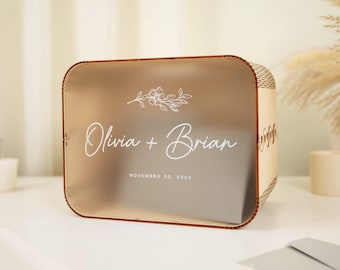 Wood & Acrylic Wedding Card Box (Design 11) - Boho Wedding Decorations, Couples Money Box, Wooden Memory Box for Gifts Checks Cash Photos