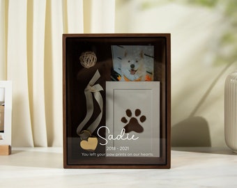 8x10 Shadow Box with Glass Lid (Design 4) - Personalized Pet Memorial Keepsake Memory Box, Pet Loss Sympathy Dog Mom Gift Custom Remembrance