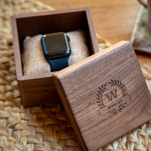 Square Walnut Watch Gift Box & Pillow Only (Watch NOT Included) - Apple Watch Gift Box, Accessory Box, Father's Day Gift for Men Dad Husband