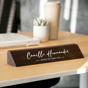 Wood Name Block (White Print 11.75&quot;) - Personalized Desk Name Plate Sign Work Job Title New Office Business Promotion Gift Teacher Doctor