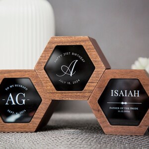 Hexagon Watch Box w/ Glass Top & Pillow (Watch NOT Included) - Apple Watch Walnut Wood Gift Box, Wedding Day Gift Father of the Bride Groom