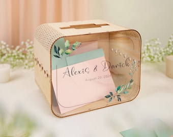 Wood & Acrylic Wedding Card Box (Design 7) , Boho Wedding Decorations, Couples Money Box, Wooden Memory Box for Gifts