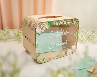 Wood & Acrylic Wedding Card Box (Design 6) , Boho Wedding Decorations, Couples Money Box, Wooden Memory Box for Gifts