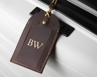 Embossed Leather Luggage Tag w/ Contact Card - Shiny Foil Name Travel Bag Tag, Retirement Birthday Graduation, Traveler Mom Gift