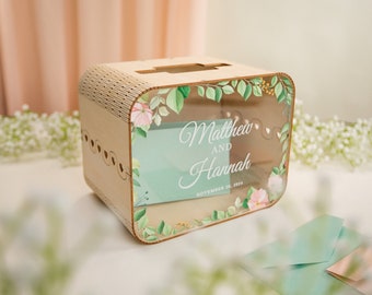 Wood & Acrylic Wedding Card Box (Design 6) , Boho Wedding Decorations, Couples Money Box, Wooden Memory Box for Gifts