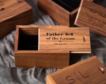 Engraved Tall Walnut Cufflink or Tie Clip Box Only - ( Cufflinks NOT included ) Wood Storage Box, Groomsmen Father of the Bride Groom Gifts