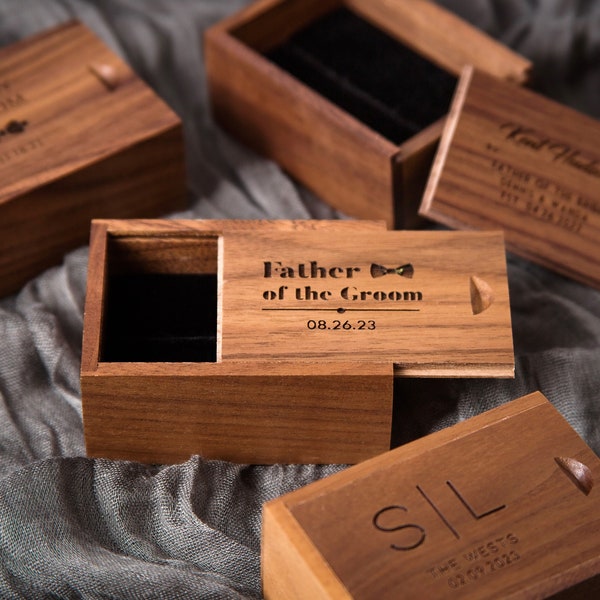 Tall Walnut Cufflink or Tie Clip Box Only ( Cuff links NOT included ) - Cufflinks or Tie Bar Wood Storage Box, Anniversary Father's Day Gift