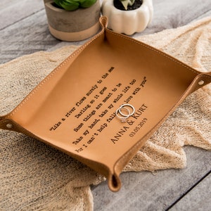 Engraved Anniversary Leather Valet Tray Gift - 3rd Year Anniversary Couple Husband Wife, Thoughtful Custom Gift, Empty Your Pockets Daddy
