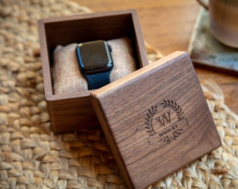 Square Walnut Watch Gift Box & Pillow Only (Watch NOT Included) - Apple Watch Gift Box, Bracelet Accessory Box, Dad Husband Gifts
