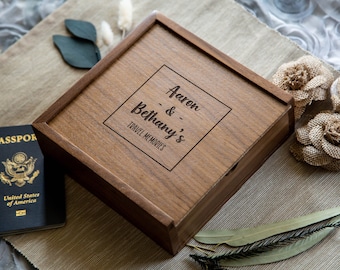 Travel Keepsake Box - Photography Box, Custom Storage Wood Box for Letters Cards Photos, Gift for Birthday Anniversary Wedding