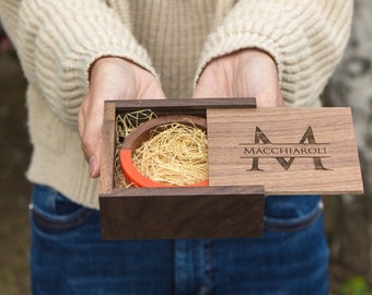 Square Walnut Trinket Gift Box with Wood Wool - Small Jewelry Necklace Bracelet Box, Personalized Gift Box, Custom Mother's Day Gift Idea