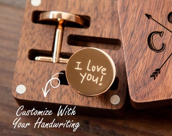 Handwritten Metal Cufflinks - Wedding Cuff links Groom, 5th Wood Anniversary Gift for Husband Boyfriend Dad Father's Day Gift for Him