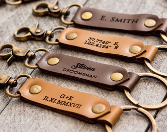 Leather Key Chain FOB - Engraved 3rd Wedding Anniversary Leather Gift Bridesmaid Groomsmen Party Favors Corporate Employee Gift for Mom Dad