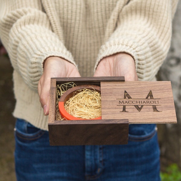 Square Walnut Trinket Gift Box with Wood Wool - Small Jewelry Necklace Bracelet Box, Personalized Gift Box, Custom Mother's Day Gift Idea