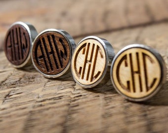 Monogram Wood Cuff links - Wooden Wedding Cuff links Groom Dad Groomsmen, 5th Anniversary Wood Gift for Husband, Boyfriend, Lover, Fiancé