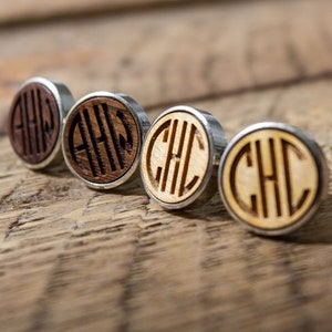 Monogram Wood Cuff links Wooden Wedding Cuff links Groom Dad Groomsmen, 5th Anniversary Wood Gift for Husband, Boyfriend, Father's Day image 1