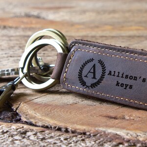 Leather Key Chain Engraved Keychain Custom 3rd Leather Wedding Anniversary Birthday Gift for Husband Wife Personalized Mother's Day Gift image 6