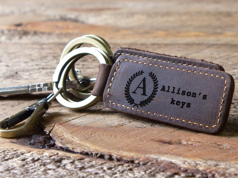 Leather Key Chain Engraved Keychain Custom 3rd Leather Wedding Anniversary Birthday Gift for Husband Wife Personalized Mother's Day Gift image 6