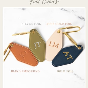 Embossed Diamond Leather Keychain Initials Modern Key Rings, Custom Monogrammed Vintage Style Personal Hotel Motel Office Key Chains image 7