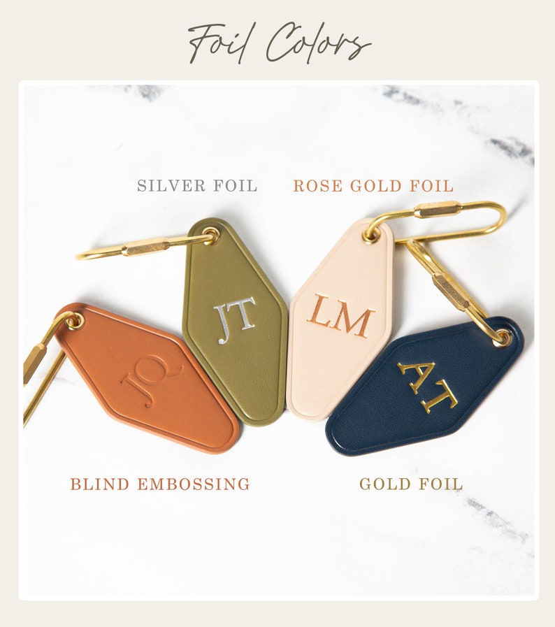 Embossed Diamond Leather Keychain Initials Modern Key Rings, Custom Monogrammed Vintage Style Personal Hotel Motel Office Key Chains image 7