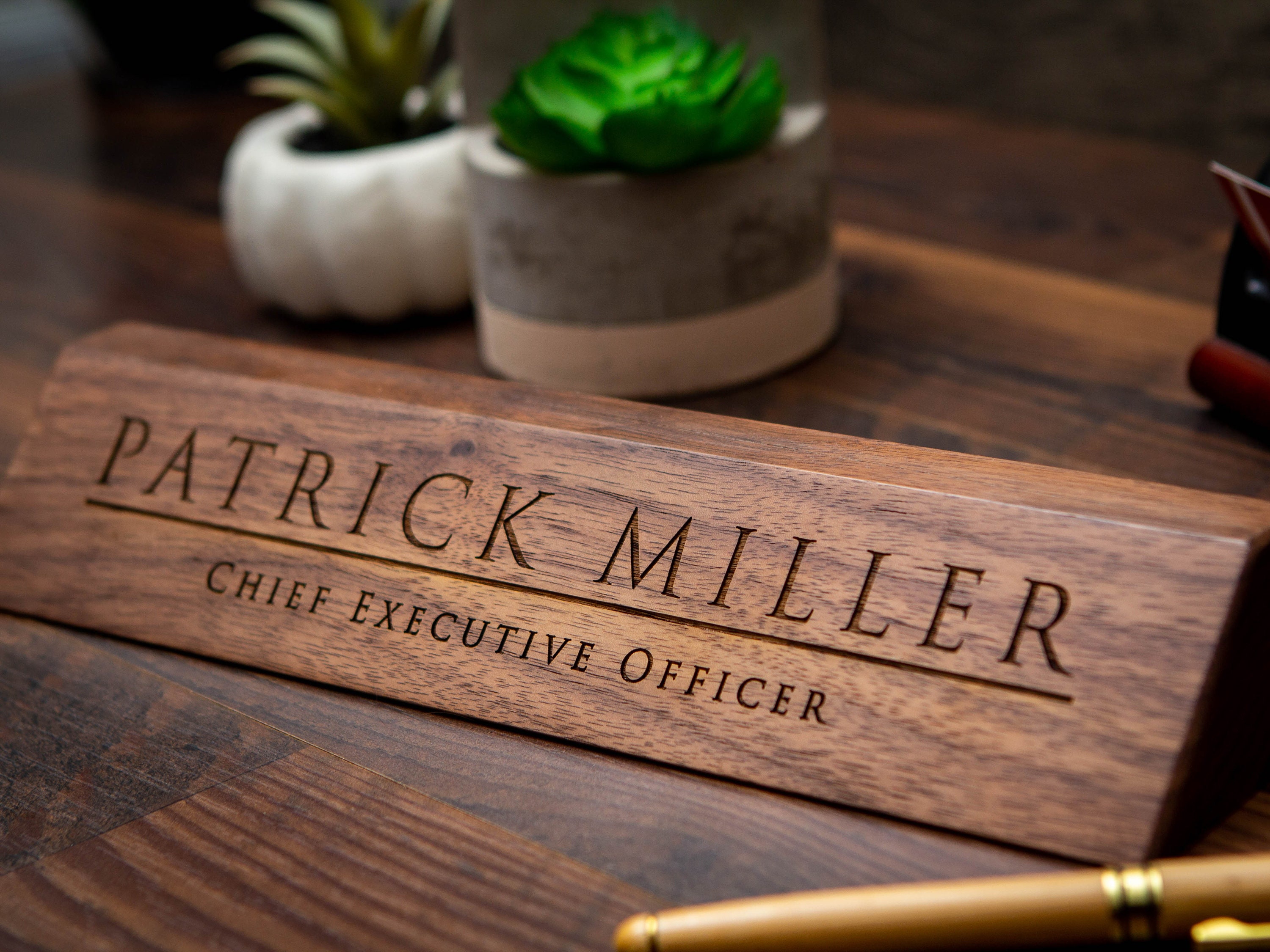 Wood Name Plate 11.75 Inches Engraved Executive Desk Sign Etsy