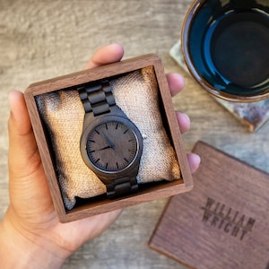 Engraved Wood Watch & Walnut Gift Box (SET) - Mens Watch, Anniversary Wedding Day Gift for Husband Groom Boyfriend Son Dad