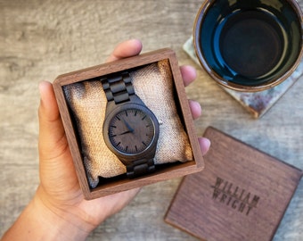 Engraved Wood Watch & Walnut Gift Box - Mens Watch, Anniversary Gift for Husband, Groom Wedding Day Gift, Boyfriend Dad Gift