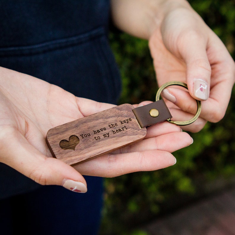 Wood Keychain Engraved Key chain for Birthday Anniversary, Custom Key Ring, New Home Gift, Farewell Gift for Friends, Father's Day Gift image 3