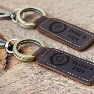 Leather Key Chain Engraved Keychain Custom 3rd Leather Wedding Anniversary Birthday Gift for Husband Wife Personalized Mother's Day Gift image 4