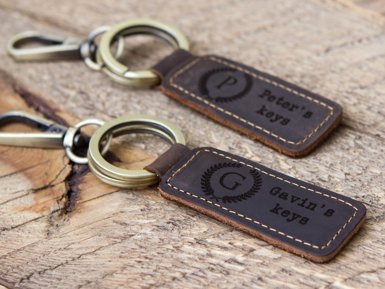 Leather Key Chain Engraved Keychain Custom 3rd Leather Wedding Anniversary Birthday Gift for Husband Wife Personalized Mother's Day Gift image 4