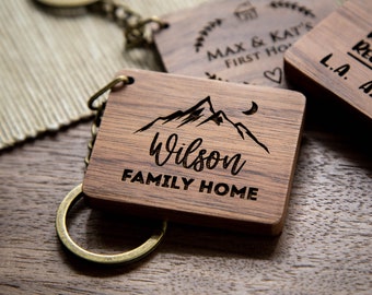 Engraved Rectangle Wood Key Chain - Custom Keychain, Airbnb Cabin Vacation Rental Travel Corporate Realtor Keys, Back to School Teacher Gift