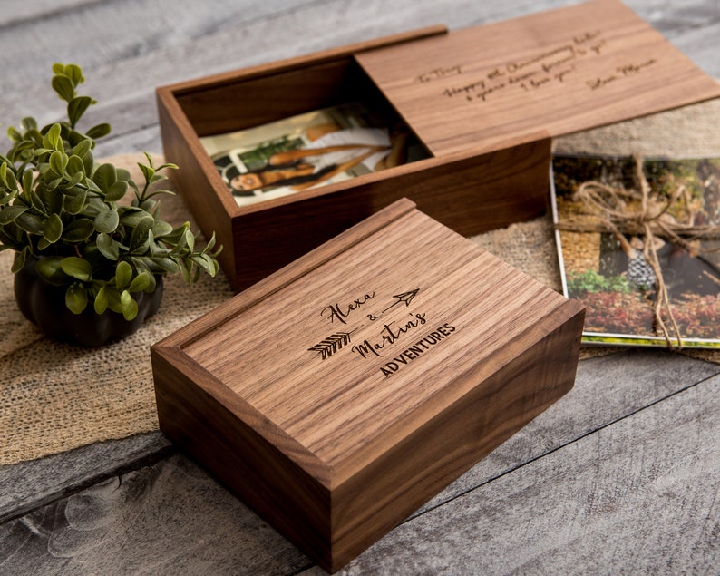 Engraved Wood Anniversary Gift Box Mother's Day Gift Box Fill with Letters Cards Photos, Wedding Keepsake for Husband Wife Couples image 3