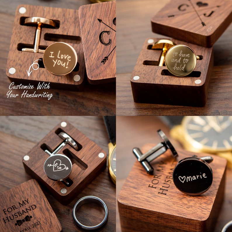 Metal Cufflinks Engraved Square Gift Box Optional, Wedding Day Cuff links Gift Groom Dad Groomsmen Father of Bride Groom, Father's Day image 4