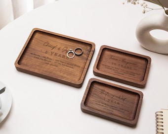 Engraved Rectangle Anniversary Tray - Custom Names & Date Time Since Wedding Gift Romantic Keepsake Engraved Walnut Wood Tray for Him