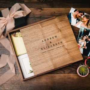 Engraved Wedding Memory Box - Couples Keepsake Box for Photos Cards Letters 5 Year Anniversary, Bride Groom Wedding Storage and Organization
