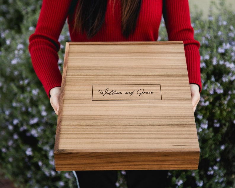 Engraved Wood Anniversary Gift Box Mother's Day Gift Box Fill with Letters Cards Photos, Wedding Keepsake for Husband Wife Couples image 2