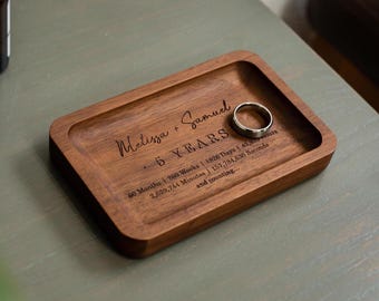 Engraved Rectangle Anniversary Tray - Custom Names & Date Time Since Wedding Gift Romantic Keepsake Engraved Walnut Wood Tray for Him
