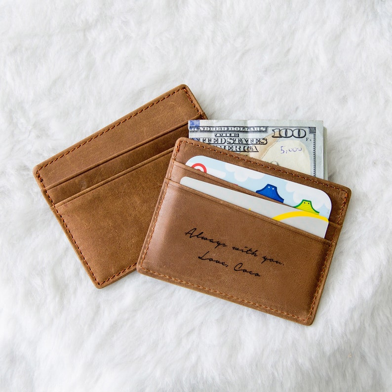 Engraved Card Holder Wallet Minimalist Slim Leather Wallet Etsy