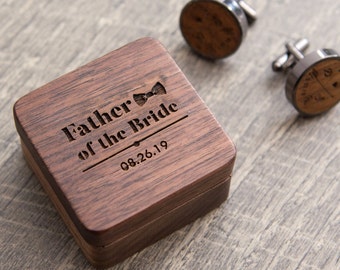 Wood Cufflinks - Square Gift Box Optional - Father of the Bride Groom Groomsmen, Custom Anniversary Birthday Gift for Dad Father Husband Son