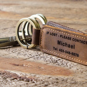 Leather Key Chain Engraved Keychain Custom 3rd Leather Wedding Anniversary Birthday Gift for Husband Wife Personalized Mother's Day Gift image 3