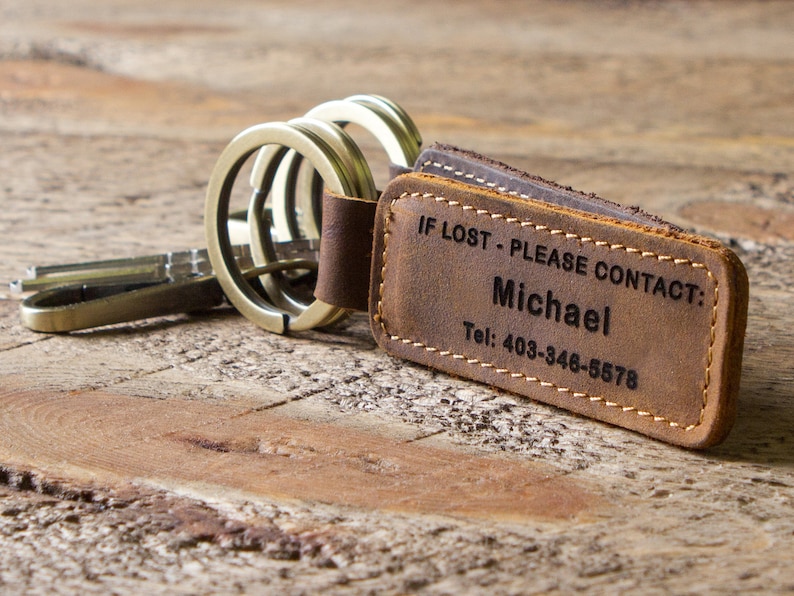 Leather Key Chain Engraved Keychain Custom 3rd Leather Wedding Anniversary Birthday Gift for Husband Wife Personalized Mother's Day Gift image 3