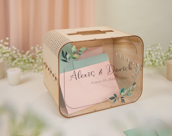 Wood & Acrylic Wedding Card Box (Design 7) , Boho Wedding Decorations, Couples Money Box, Wooden Memory Box for Gifts