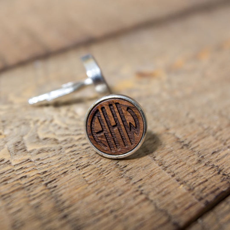 Monogram Wood Cuff links Wooden Wedding Cuff links Groom Dad Groomsmen, 5th Anniversary Wood Gift for Husband, Boyfriend, Father's Day image 2