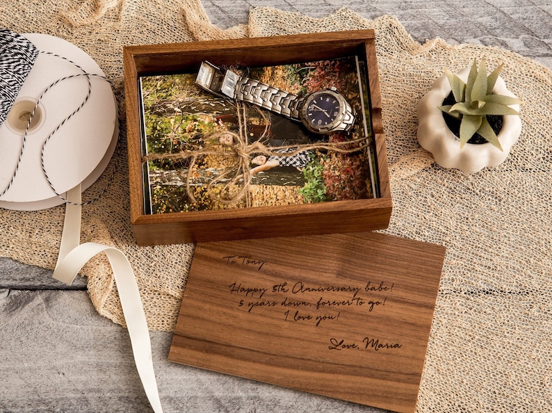 Engraved Wood Anniversary Gift Box Mother's Day Gift Box Fill with Letters Cards Photos, Wedding Keepsake for Husband Wife Couples image 4