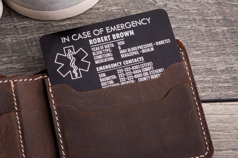 Medical Alert Card First Responders Metal Wallet Card Etsy