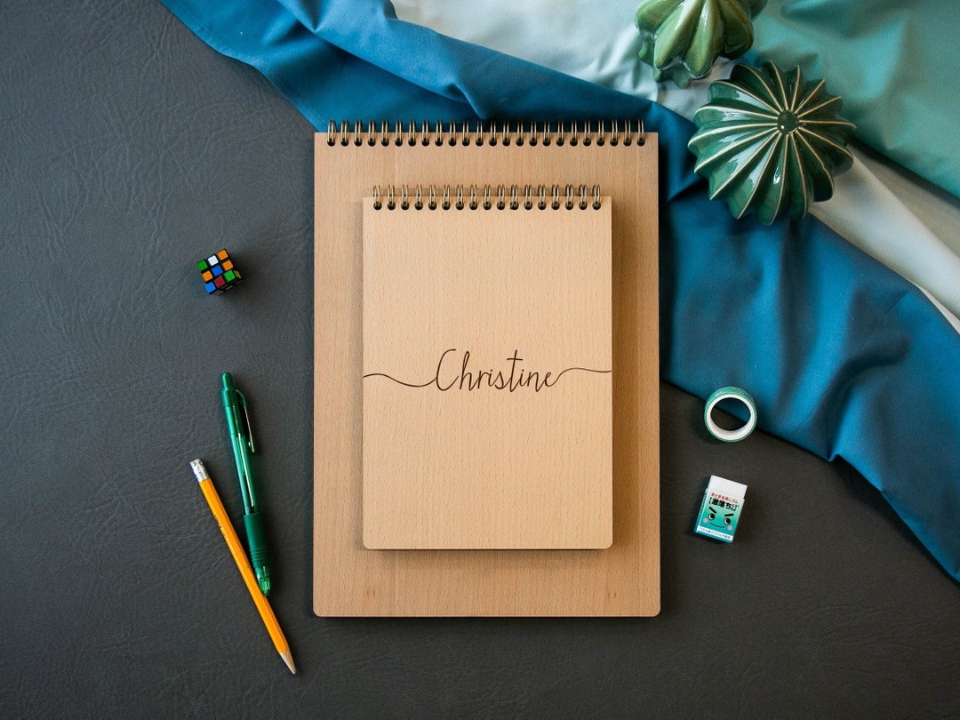 Engraved Sketchbook Wooden Personalized Drawing Book With Blank Pages