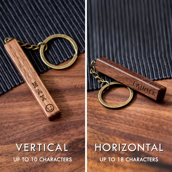 MuujeeWeddings Custom 4 Sided Engraved Wood Bar Key Chain