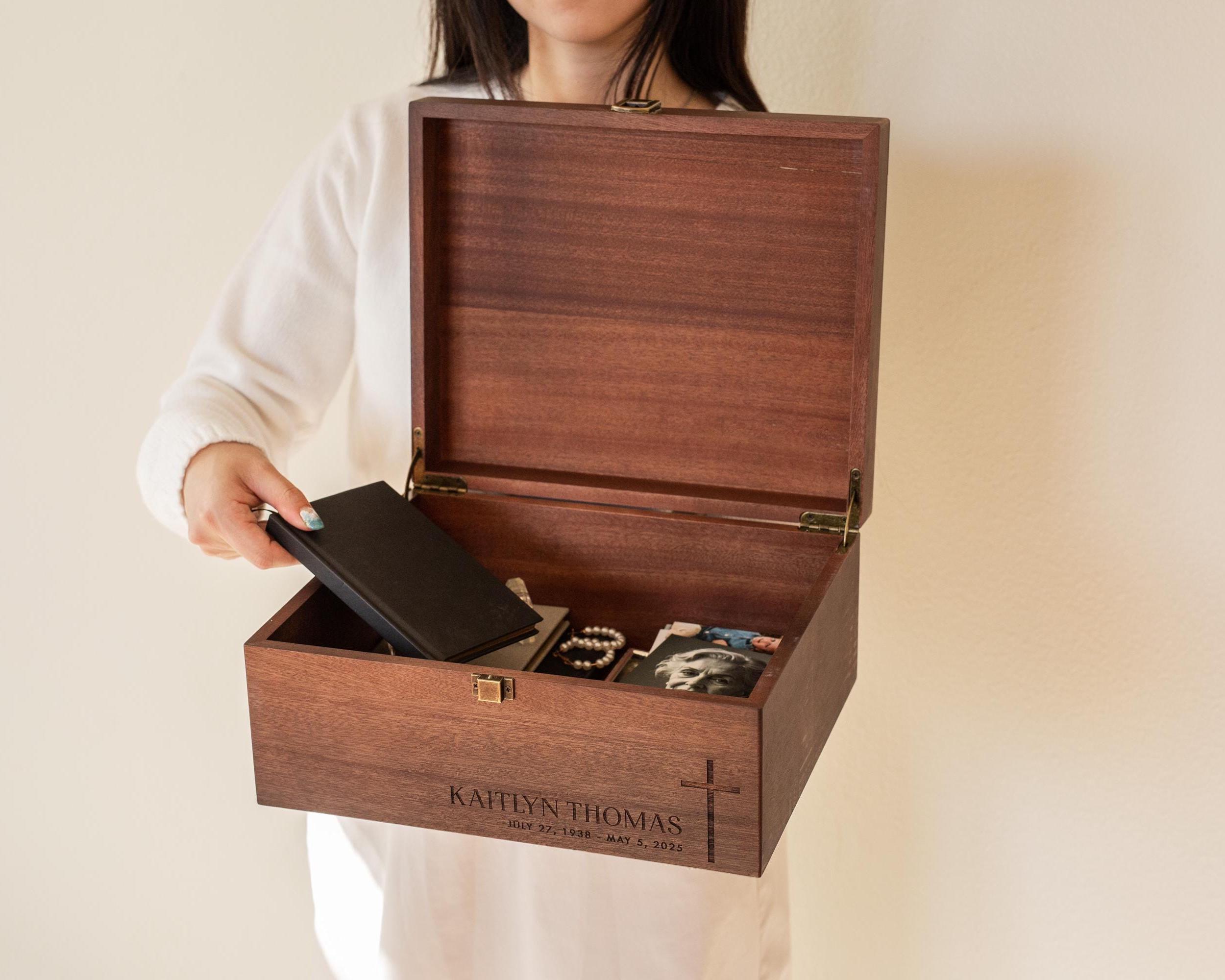Memorial Wood Box W/ Hinge Lid & Front Engraving - Personalized ...