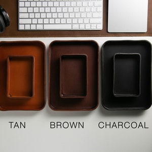 Vegetable Tanned Hard Leather Valet Design 7 Engraved Monogram EDC Tray for Men Groomsmen Husband Boyfriend Gift for Wedding image 9